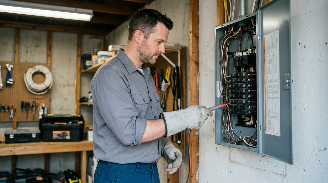 Professional electrician at work