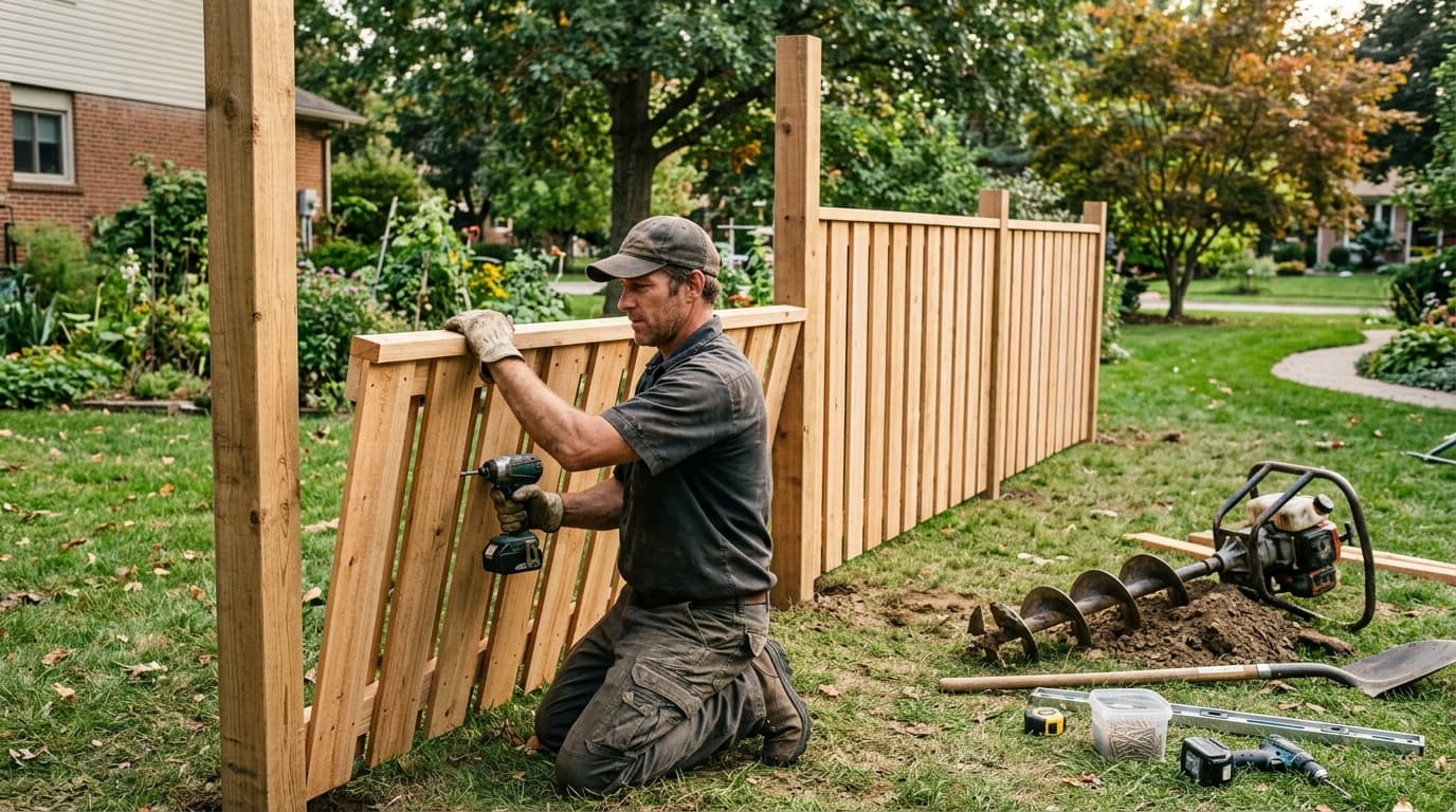 Professional fence contractor at work