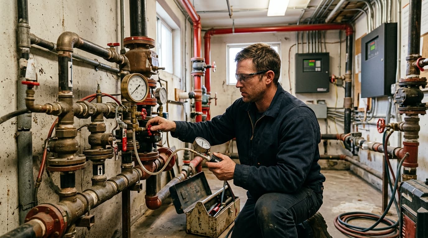 Professional fire protection specialist at work