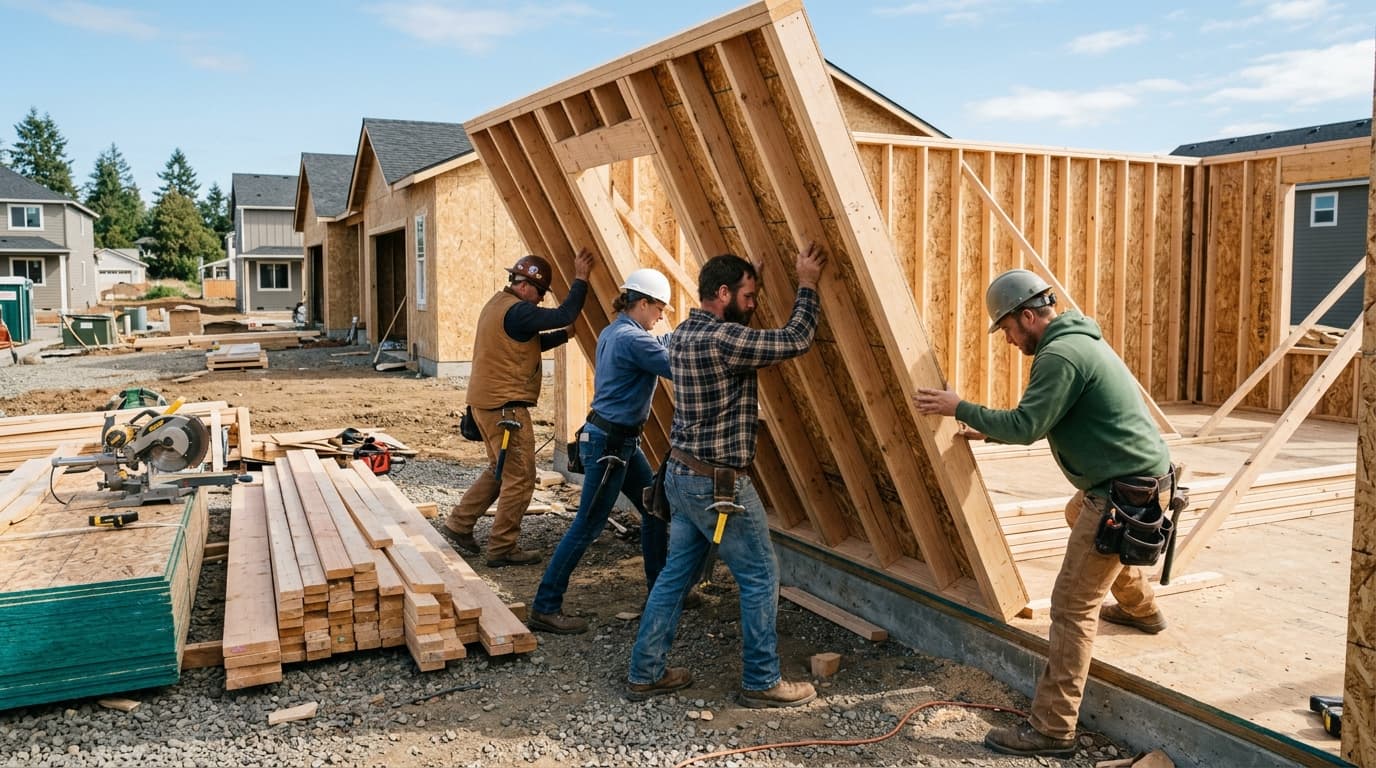 Professional framing contractor at work
