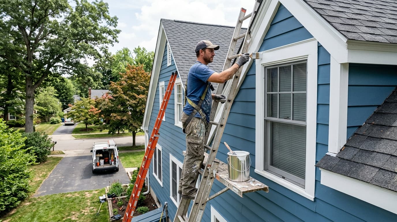 Professional house painter at work
