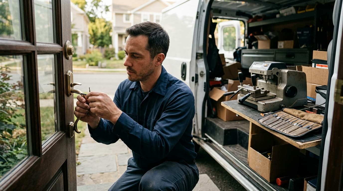 Professional locksmith at work