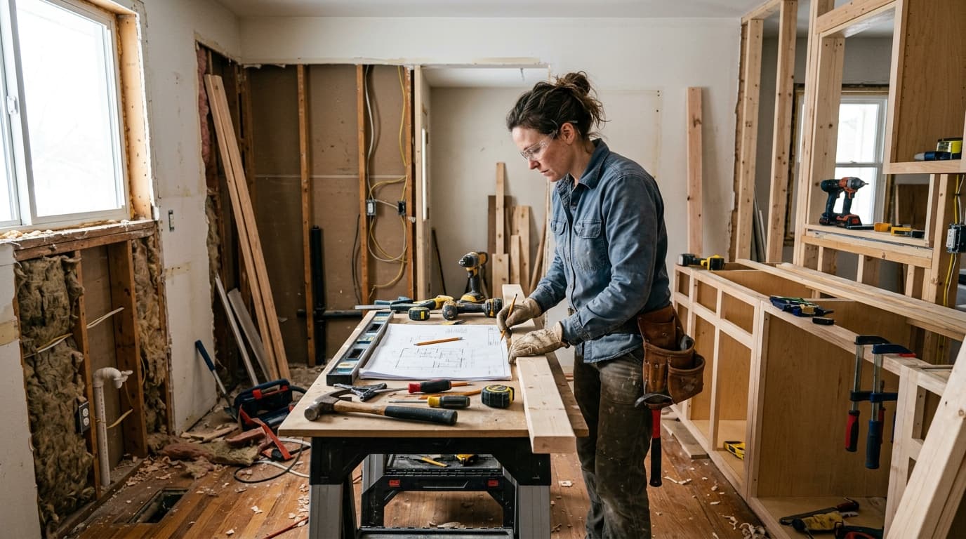 Professional remodeling contractor at work