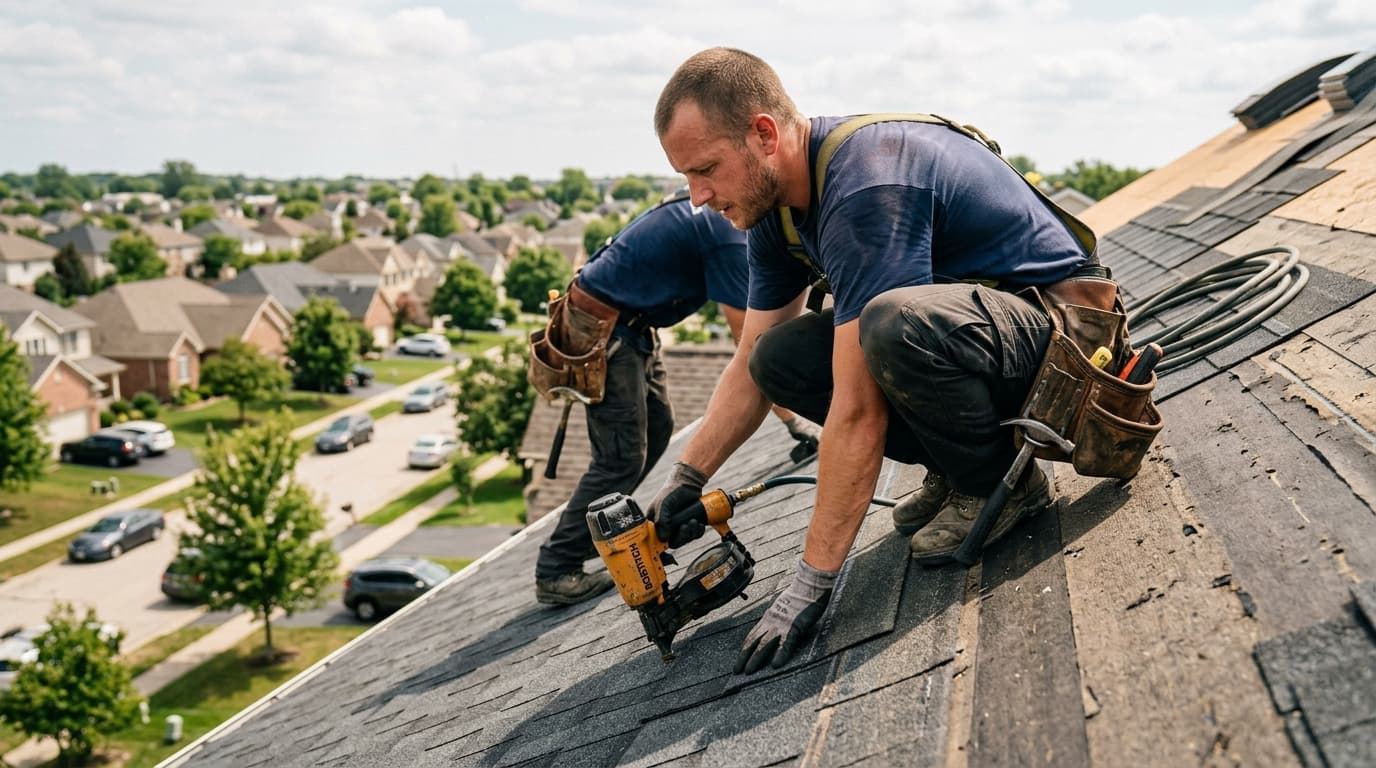 Professional roofer at work