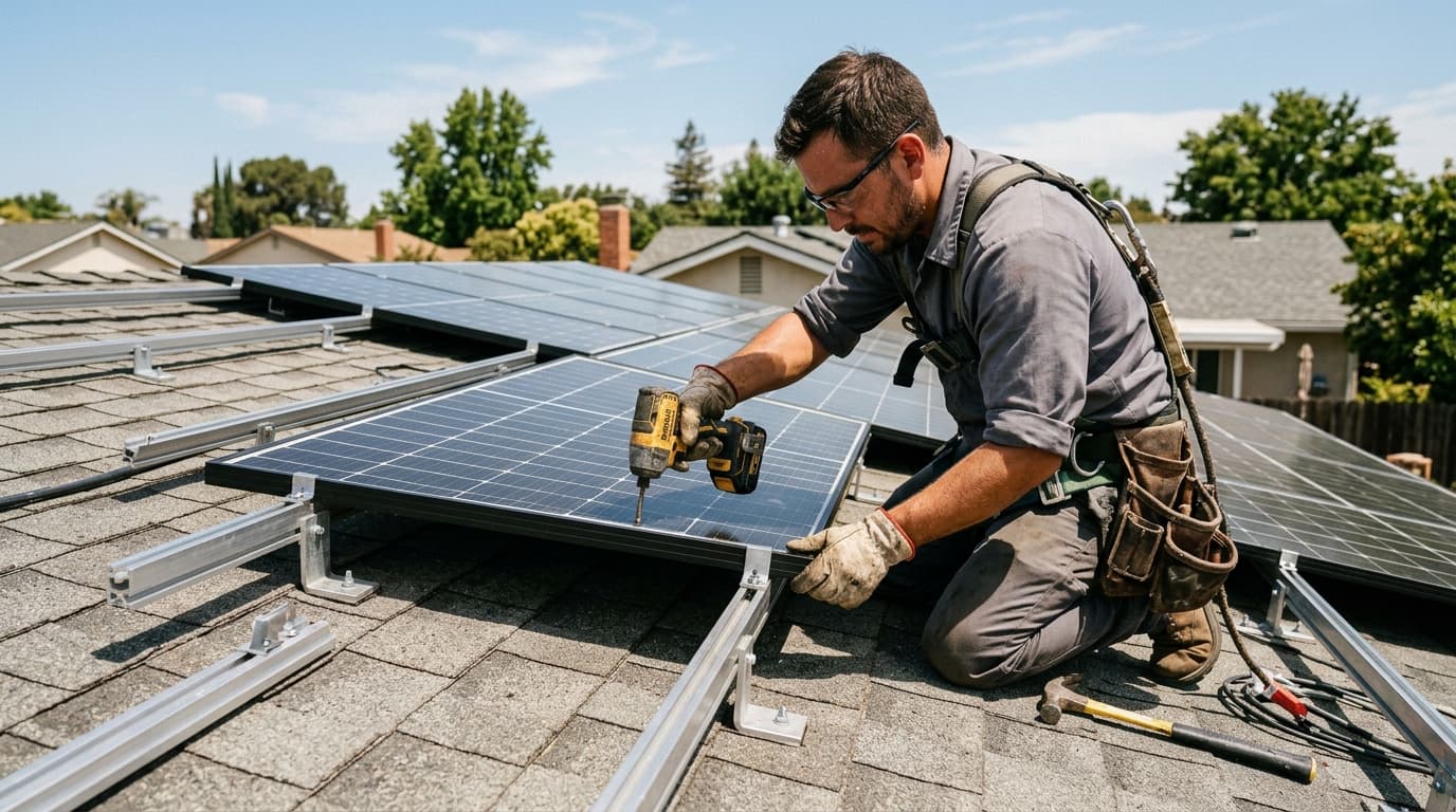 Professional solar installer at work