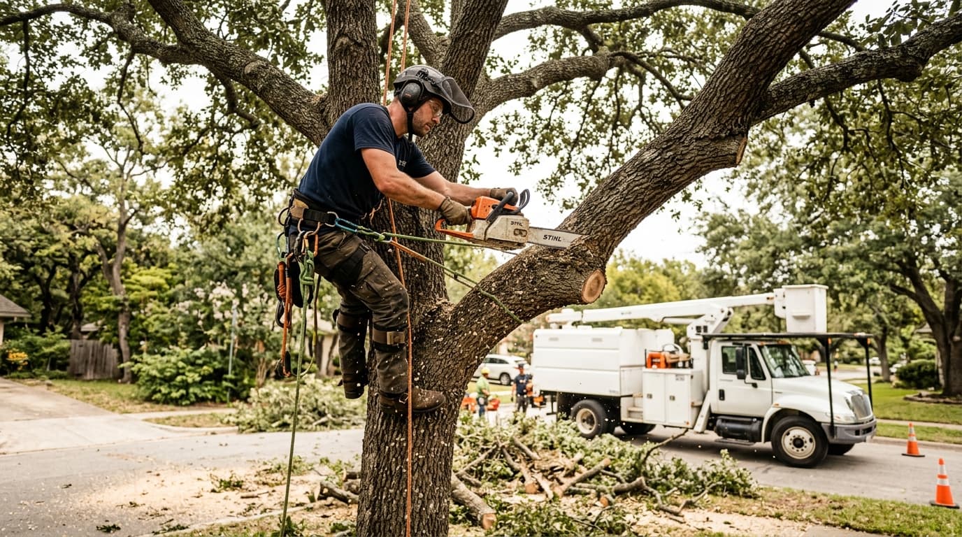 Professional tree service at work