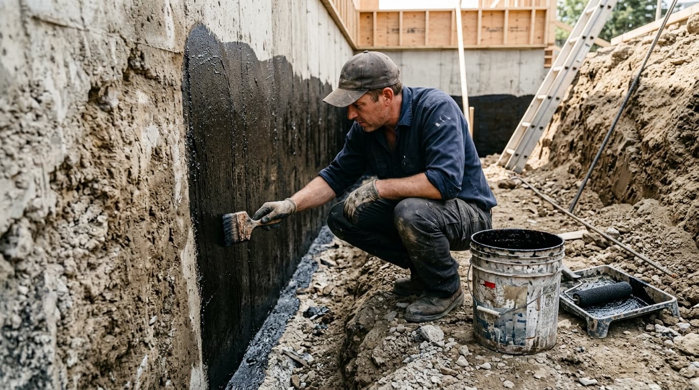 Professional waterproofing contractor at work