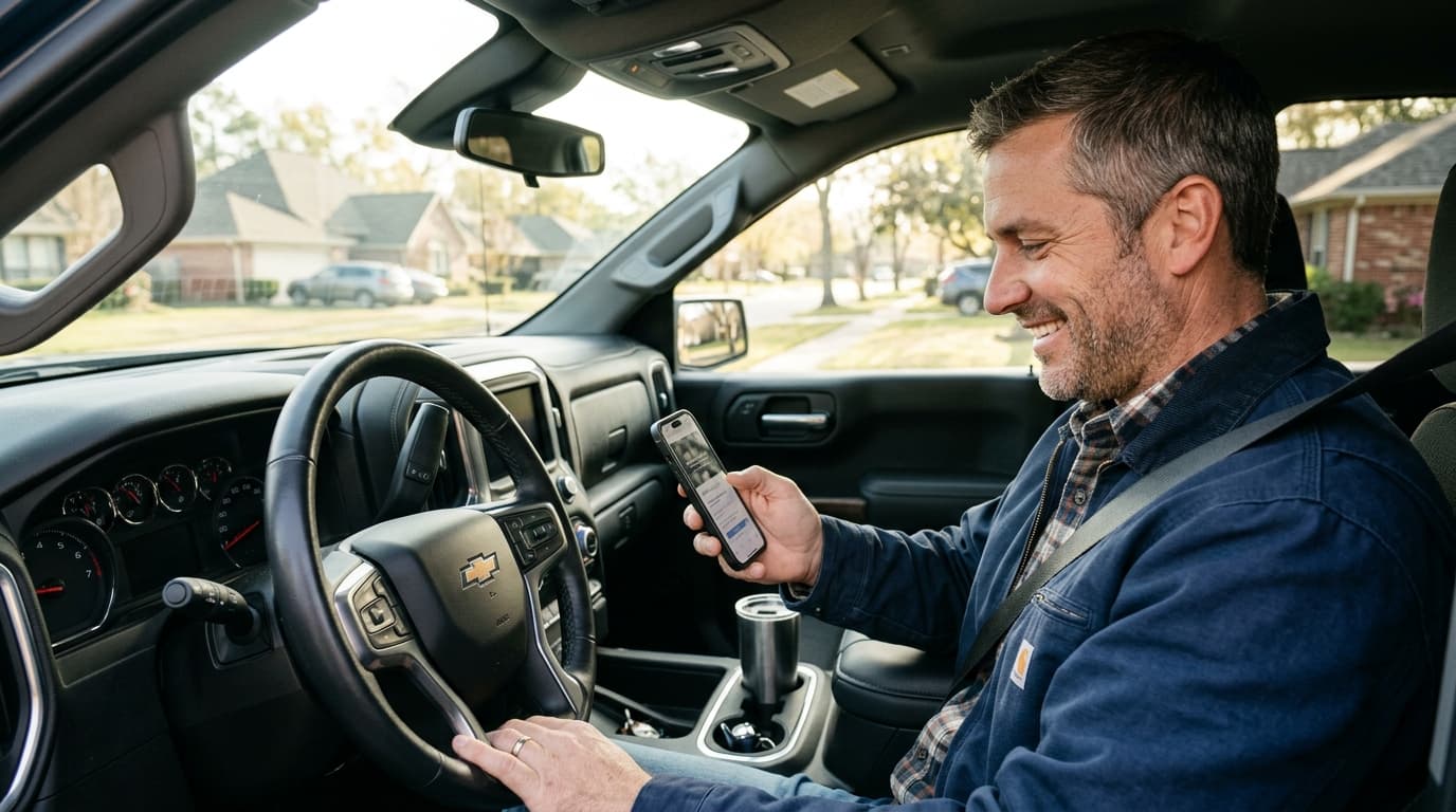 Tradesperson checking their business website on a phone