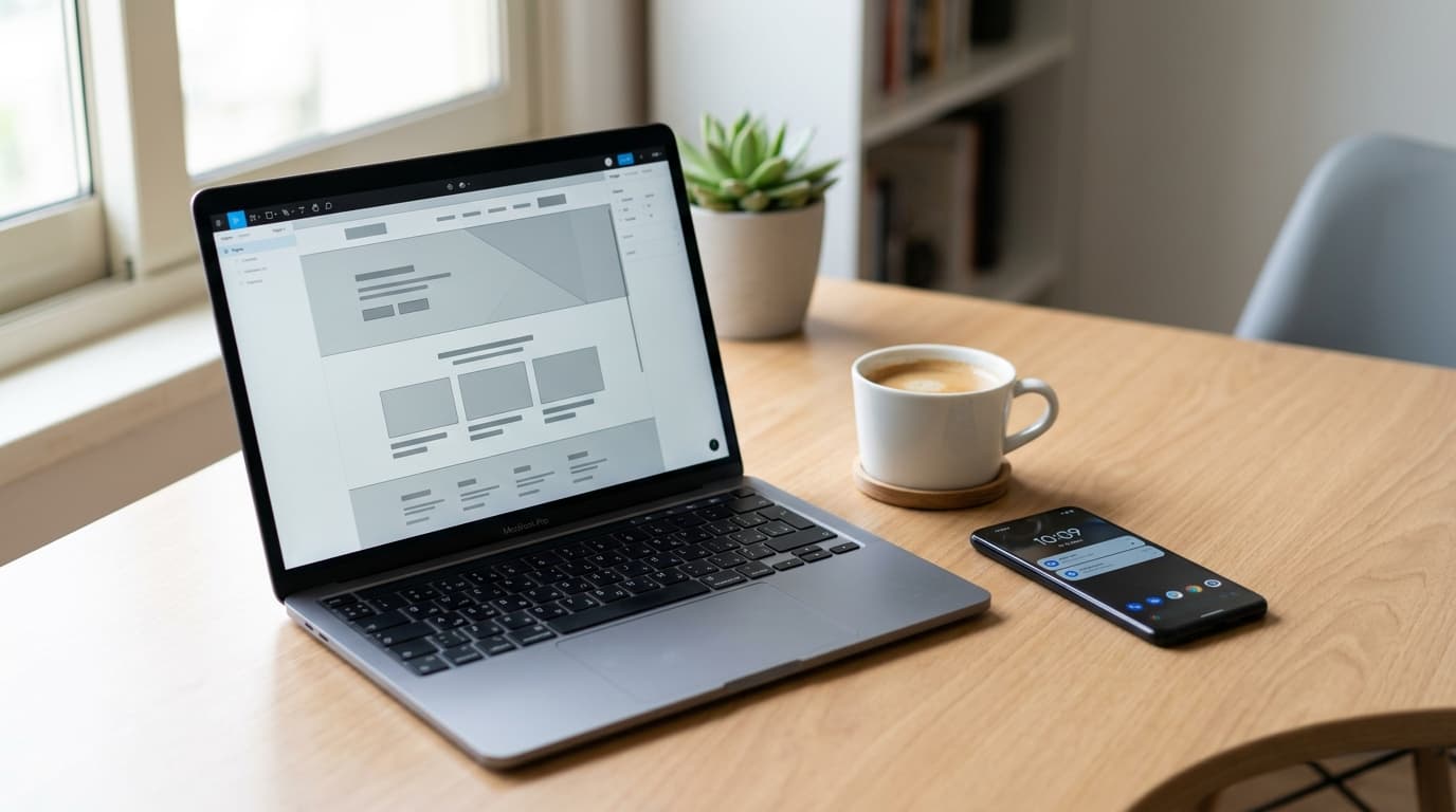 Laptop on a desk showing a website being built — the process behind every Lane Consultancy site