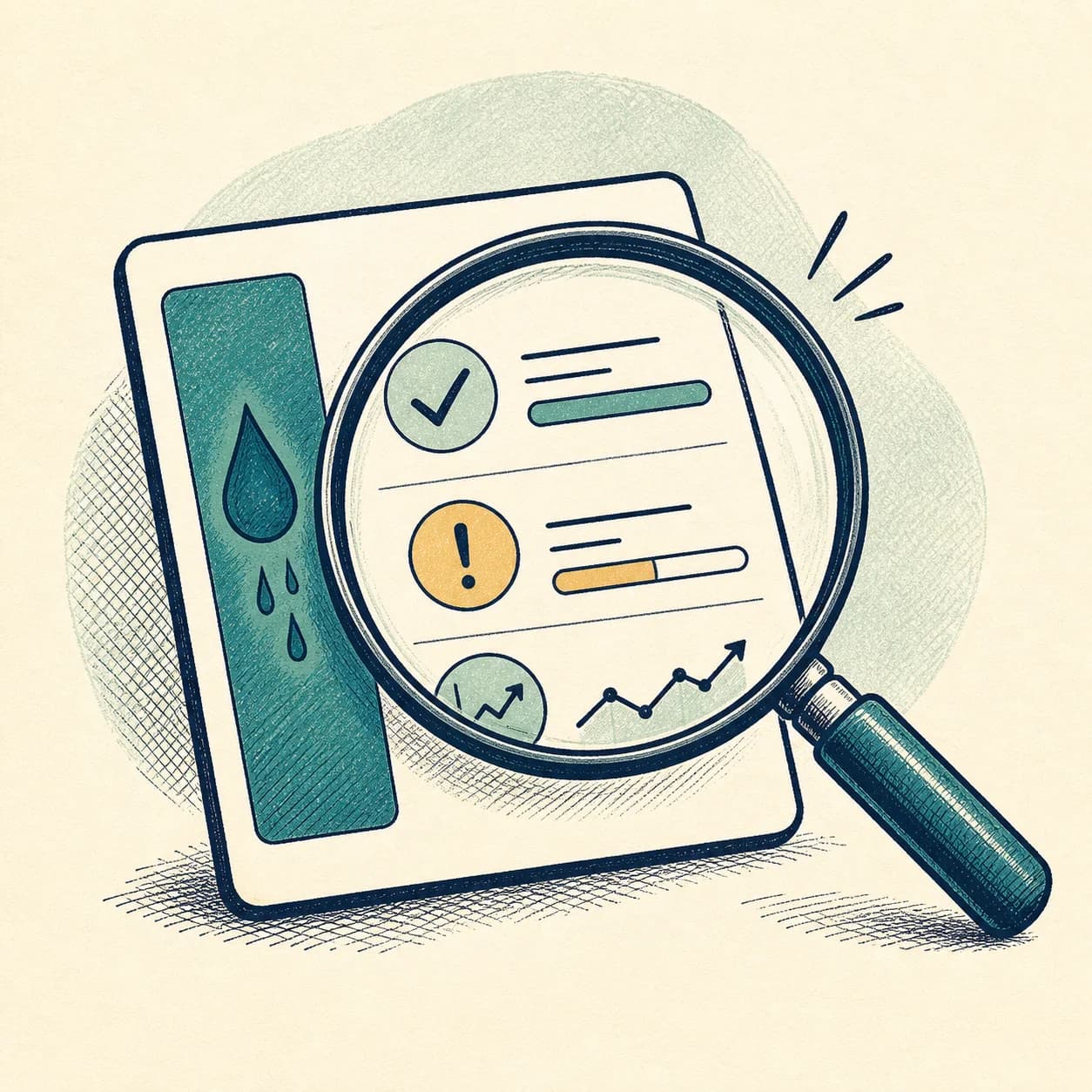 A hand-drawn scorecard under a magnifying glass showing revenue leaks to fix.