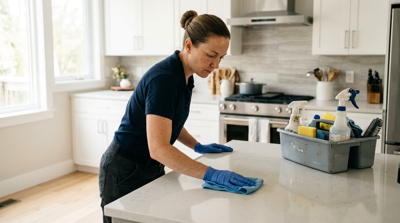 Professional house cleaner at work