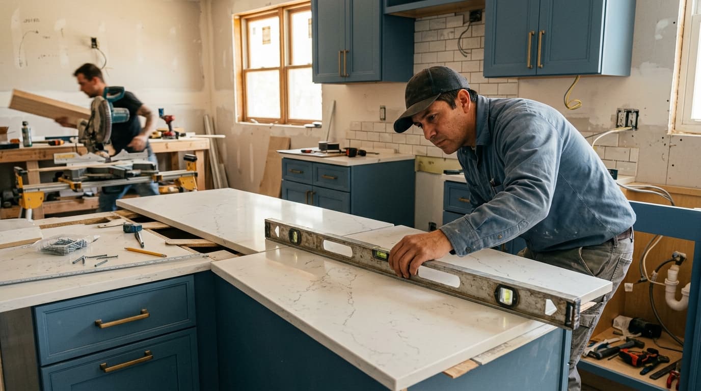 Professional kitchen remodeler at work